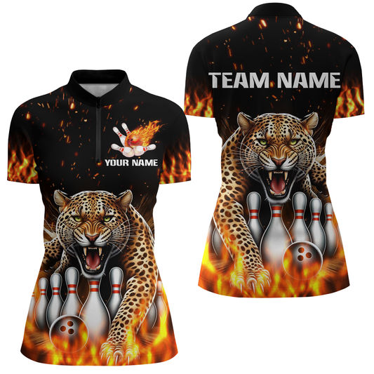 Custom Bowling Shirts Bowling Quarter Zip Flames Bowling Shirt for Women QZT452