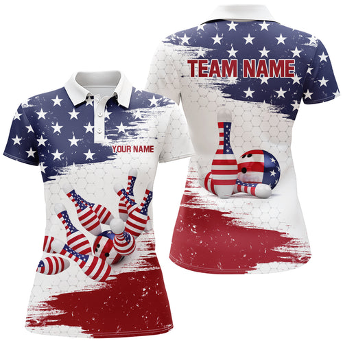 American Flag Bowling Polo Shirt Custom Bowling Jersey for Women Bowling Team League QZT52