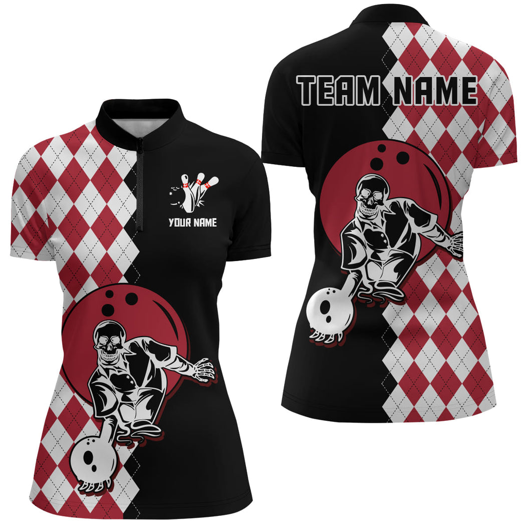 Custom Bowling Shirt for Women Skull Bowling Jersey Bowling Team League Quarter-Zip Shirt QZT34