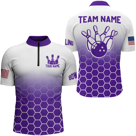 Custom Bowling Shirt for Men Bowling Jersey Bowling Team League Quarter-Zip Shirt QZT73-5