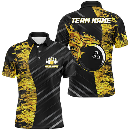 Yellow Flames Bowling Jersey Men Women Custom Bowling Polo Shirt For Team BDT487