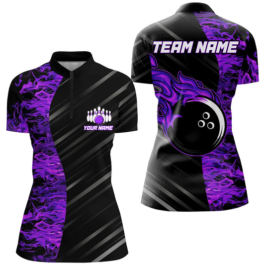 Purple Flames Bowling Jersey Men Women Custom 1/4 Bowling Shirt For Team BDT487