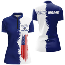 Load image into Gallery viewer, Navy &amp; White Bowling Shirts Men &amp; Women Custom Patriotic Bowling Team Jersey Unisex Quarter-Zip BDT531