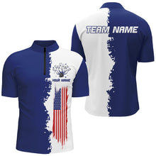 Load image into Gallery viewer, Navy &amp; White Bowling Shirts Men &amp; Women Custom Patriotic Bowling Team Jersey Unisex Quarter-Zip BDT531
