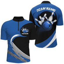 Load image into Gallery viewer, Personalized Blue Bowling Shirts Custom Bowling Team Jersey Quarter-Zip Bowling Shirts BDT502