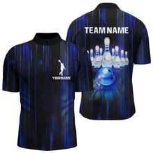 Load image into Gallery viewer, Custom Bowling Shirt For Men Blue 3D Bowling Jersey Team League Personalized Bowling 1/4 Zip Shirt BDT308