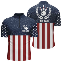 Load image into Gallery viewer, American Flag Bowling Quarter-Zip Shirt For Men Custom Bowling Shirt Team League Bowling Jersey BDT311