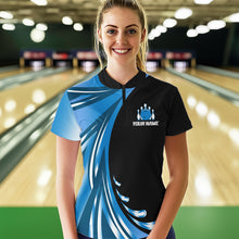 Load image into Gallery viewer, Personalized Blue Bowling Team Jersey For Men &amp; Women Custom Quarter Zip Bowling Shirt BDT457