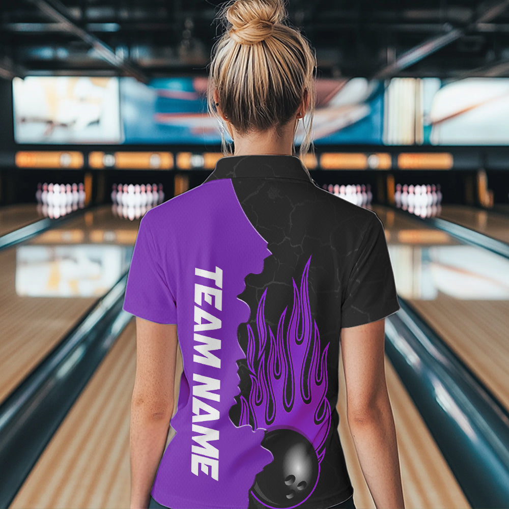 Purple Flame Bowling Polo Shirts Men & Women Custom Bowling Team League Jerseys BDT471