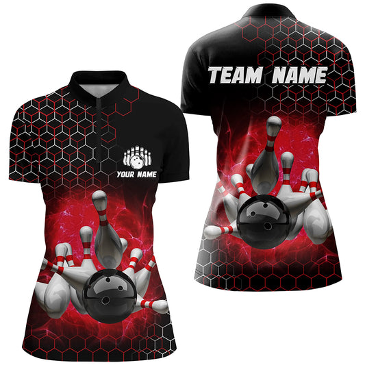 Personalized Red Bowling Jersey Men and Women Custom Bowling Quarter-Zip Shirt Team BDT490