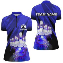 Load image into Gallery viewer, Custom Blue Bowling Shirt For Couple 1/4 Zip Bowling Team Jersey Men Women Bowler Gift BDT501