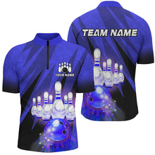 Load image into Gallery viewer, Custom Blue Bowling Shirt For Couple 1/4 Zip Bowling Team Jersey Men Women Bowler Gift BDT501