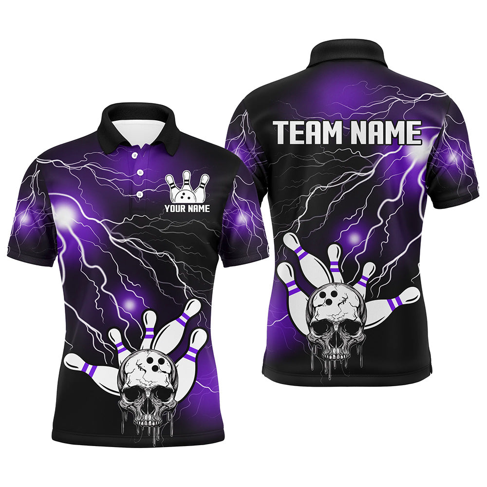 Skull Bowling Polo Shirt For Men & Women Light Thunder Purple Bowling Team Jersey Halloween BDT541