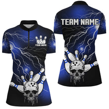 Load image into Gallery viewer, Skull Bowling 1/4 Zip Shirt For Men &amp; Women Light Thunder Blue Bowling Team Jersey Halloween BDT541