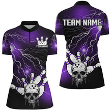 Load image into Gallery viewer, Skull Bowling 1/4 Zip Shirt For Men &amp; Women Light Thunder Purple Bowling Team Jersey Halloween BDT541