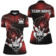 Load image into Gallery viewer, Skull Bowling 1/4 Zip Shirt For Men &amp; Women Light Thunder Red Bowling Team Jersey Halloween BDT541