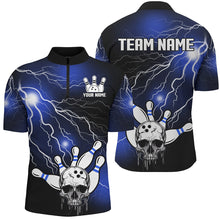 Load image into Gallery viewer, Skull Bowling 1/4 Zip Shirt For Men &amp; Women Light Thunder Blue Bowling Team Jersey Halloween BDT541