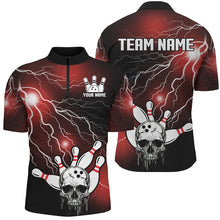 Load image into Gallery viewer, Skull Bowling 1/4 Zip Shirt For Men &amp; Women Light Thunder Red Bowling Team Jersey Halloween BDT541