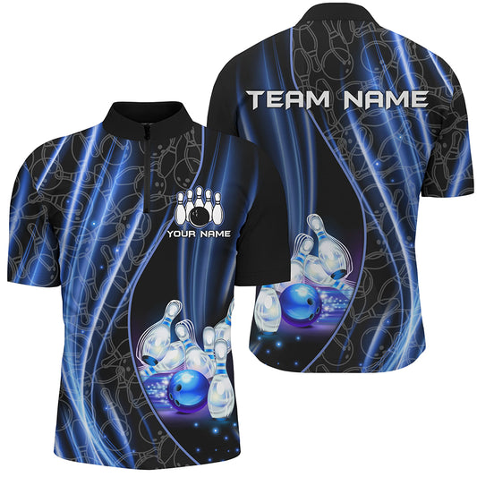 Blue Light Bowling 1/4 Zip Shirt For Men Women Custom Team Bowling Jersey For Couples BDT504