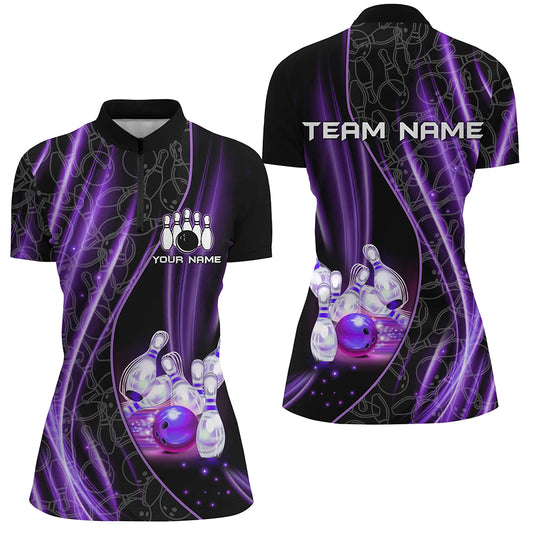 Purple Light Bowling 1/4 Zip Shirt For Men Women Custom Team Bowling Jersey For Couples BDT504