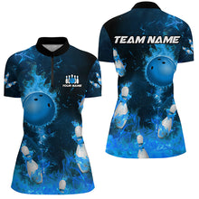 Load image into Gallery viewer, Blue Flame Bowling Shirts Men &amp; Women Custom Bowling Team Jersey 1/4 Zip Bowling Uniform BDT529