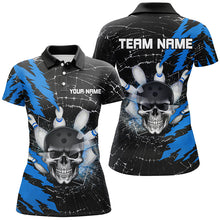Load image into Gallery viewer, Skull Bowling Polo Shirt For Men &amp; Women Custom Halloween Bowling Team Jersey Blue BDT538