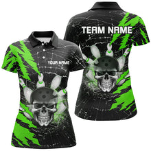 Load image into Gallery viewer, Skull Bowling Polo Shirt For Men &amp; Women Custom Halloween Bowling Team Jersey Green BDT538