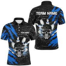 Load image into Gallery viewer, Skull Bowling Polo Shirt For Men &amp; Women Custom Halloween Bowling Team Jersey Blue BDT538