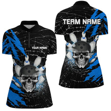 Load image into Gallery viewer, Skull Bowling Quarter-Zip Shirt For Men &amp; Women Custom Halloween Bowling Team Jersey Blue BDT538