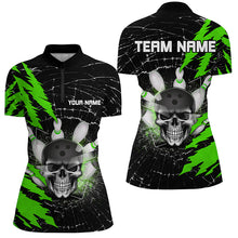 Load image into Gallery viewer, Skull Bowling Quarter-Zip Shirt For Men &amp; Women Custom Halloween Bowling Team Jersey Green BDT538