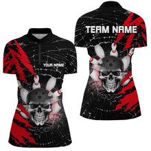 Load image into Gallery viewer, Skull Bowling Quarter-Zip Shirt For Men &amp; Women Custom Halloween Bowling Team Jersey Red BDT538