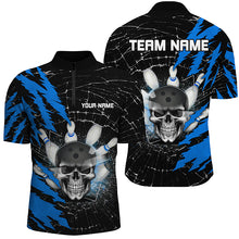 Load image into Gallery viewer, Skull Bowling Quarter-Zip Shirt For Men &amp; Women Custom Halloween Bowling Team Jersey Blue BDT538