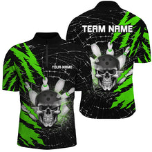 Load image into Gallery viewer, Skull Bowling Quarter-Zip Shirt For Men &amp; Women Custom Halloween Bowling Team Jersey Green BDT538