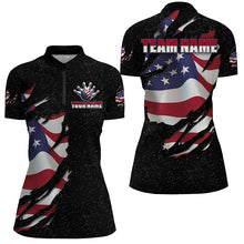 Load image into Gallery viewer, Patriotic Bowling Jersey For Couples Custom Black Bowling Shirt Men Women| Quarter-Zip BDT518