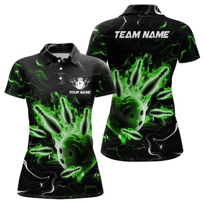 Custom Green Flames Bowling Shirt For Men & Women Polo Bowling Team Jersey Unisex BDT542