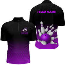 Load image into Gallery viewer, Personalized Purple Bowling Shirt for Men &amp; Women Bowling Team Jersey Bowling Quarter-Zip BDT555