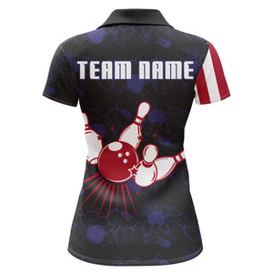 American Flag Bowling Polo Shirt Custom Navy Bowling Jersey Women Patriotic Bowling Shirt BDT264