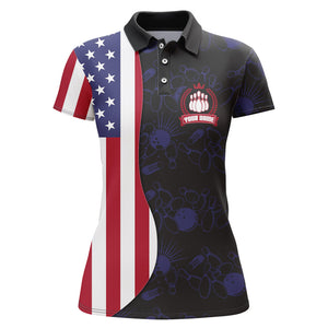 American Flag Bowling Polo Shirt Custom Navy Bowling Jersey Women Patriotic Bowling Shirt BDT264