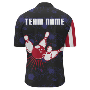 American Flag Bowling Quarter-Zip Shirt Custom Navy Bowling Jersey Men Patriotic Bowling Shirt BDT264