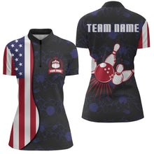 Load image into Gallery viewer, American Flag Bowling Quarter-Zip Shirt Custom Navy Bowling Jersey Women Patriotic Bowling Shirt BDT264