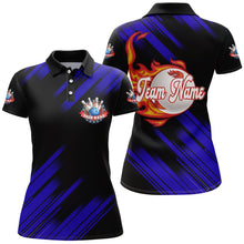 Load image into Gallery viewer, Black Bowling Polo Shirt For Women Custom Flame Bowling Jersey Team Bowling Shirt BDT262