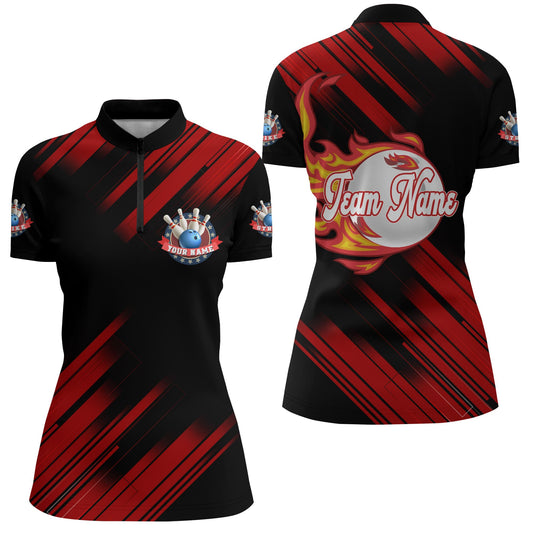Bowling Quarter-Zip Shirt For Women Custom Flame Bowling Jersey Team Bowling Shirt BDT262