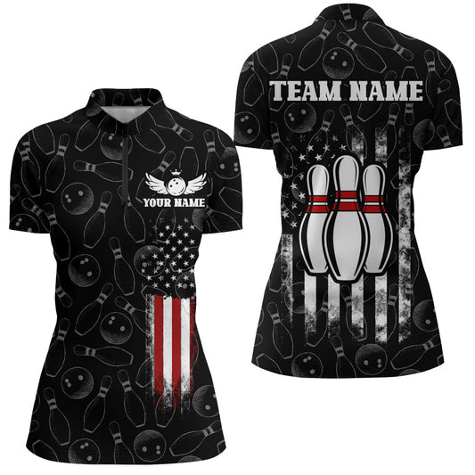 American Bowling Jersey Women Patriotic Bowling Team Shirt Custom Bowling Quarter-Zip Shirt BDT358