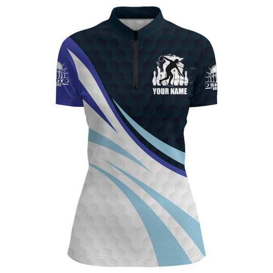 Black&Blue Bowling Jersey For Women Personalized Bowling Quarter-Zip Shirt BDT277