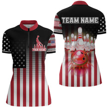 Load image into Gallery viewer, American Bowling Jersey Women Custom Black Bowling Quarter-Zip Shirt Team Patriot Bowling Shirt BDT317
