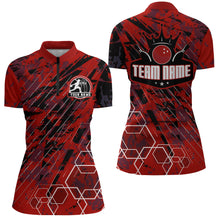 Load image into Gallery viewer, Custom Black&amp;Red Bowling Shirt For Women Personalized Bowling Team Jersey Bowling 1/4 Zip Shirt BDT323