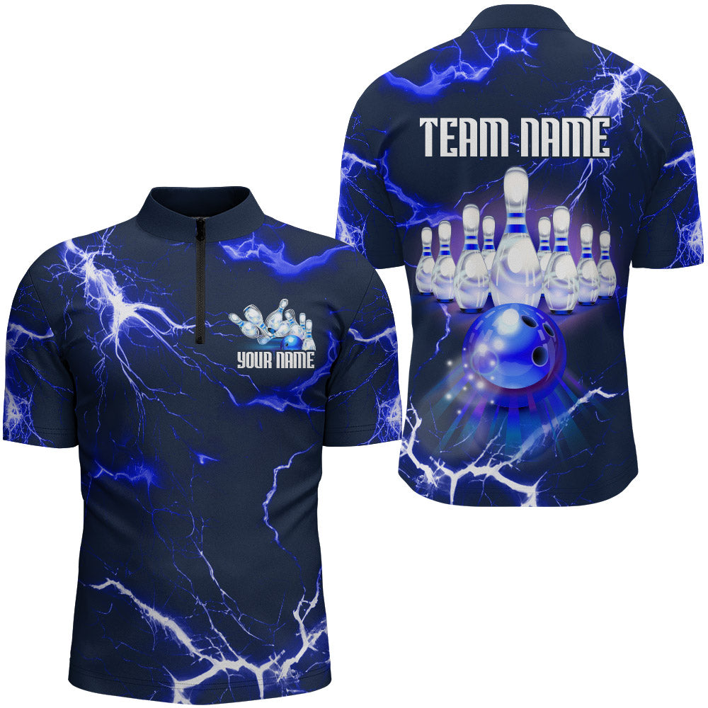 Bowling Quarter-Zip Shirt For Men Lightning Thunder Bowling Jersey Custom Bowling Jersey BDT389