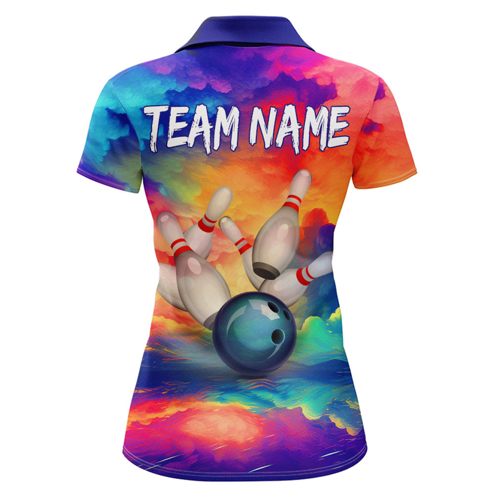 Rainbow Bowling Polo Shirt For Women Personalized Bowling Jersey Ladies Bowling Team Shirts BDT254