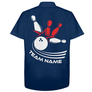 Retro Bowling Shirt For Men & Women Custom Blue Bowling Jersey Hawaiian Bowling Team League Shirt BDT349
