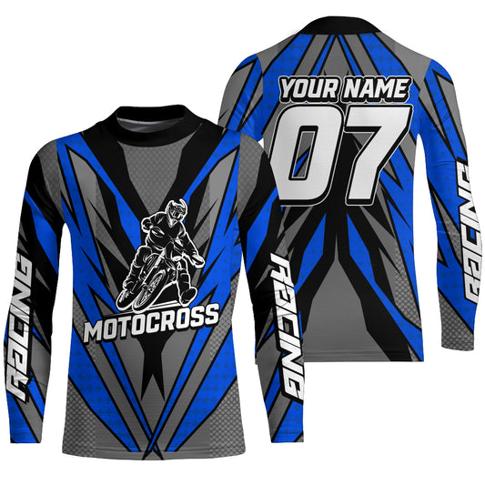 Blue Motocross Jersey Personalized UPF30+ Dirt Bike Racing Shirt Men Women Kid Off-Road Motorcycle PDT629